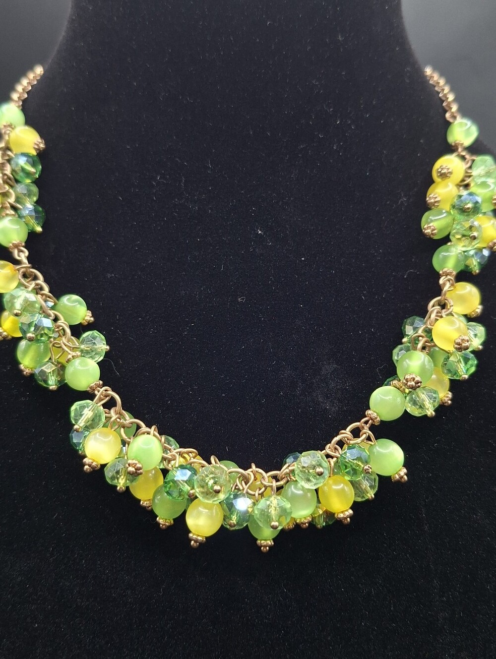 Opaque And Green Glass Bead Cha Cha Necklace.